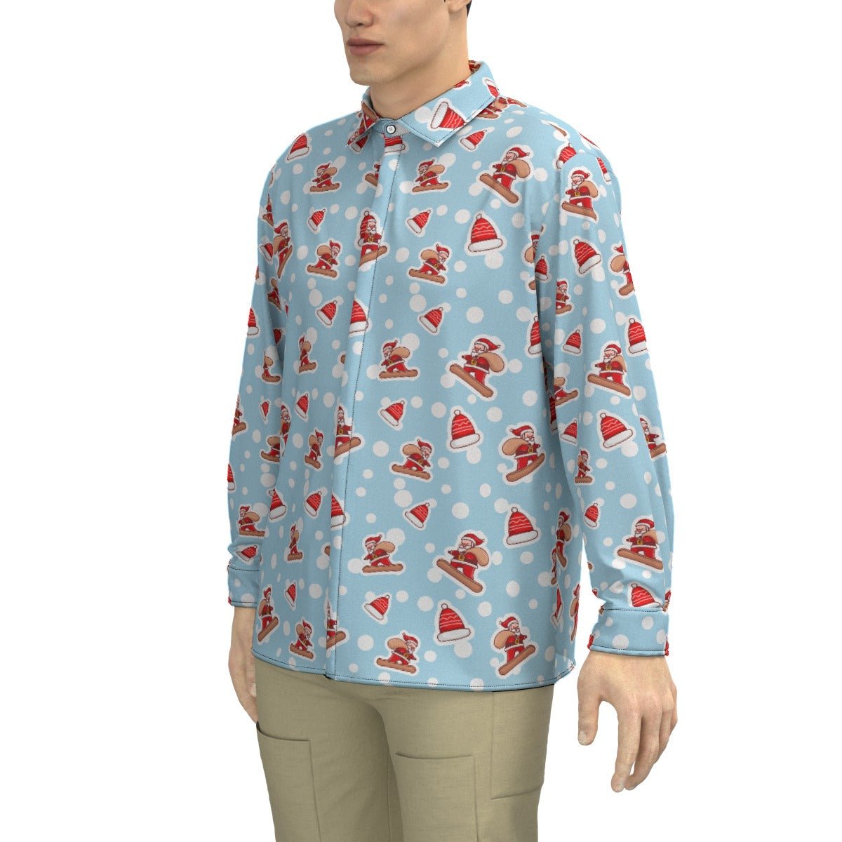 Men's Collar Christmas Shirt - Santa Snowboarding - Festive Style