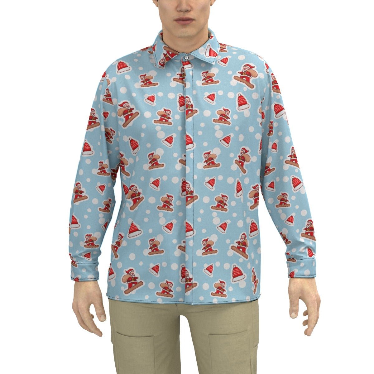 Men's Collar Christmas Shirt - Santa Snowboarding - Festive Style