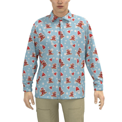 Men's Collar Christmas Shirt - Santa Snowboarding - Festive Style