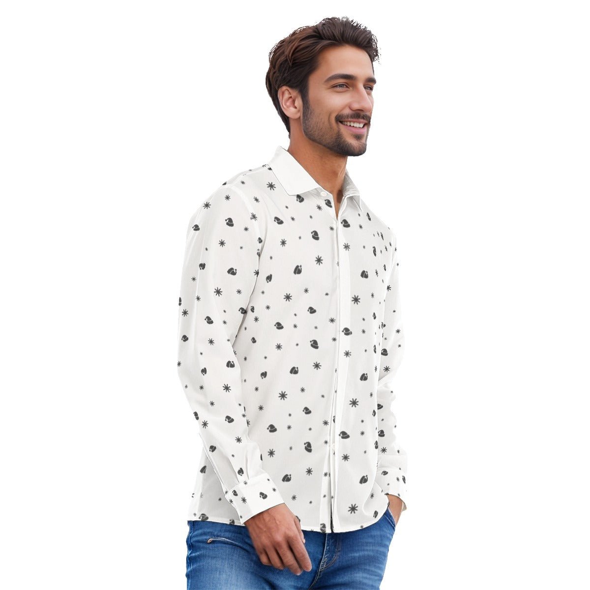 Men's Collar Christmas Shirt - Snowflakes and Hats - Festive Style