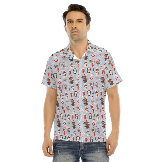 Men's Collar Short Sleeve Christmas Shirt - Polar Kawaii - Festive Style