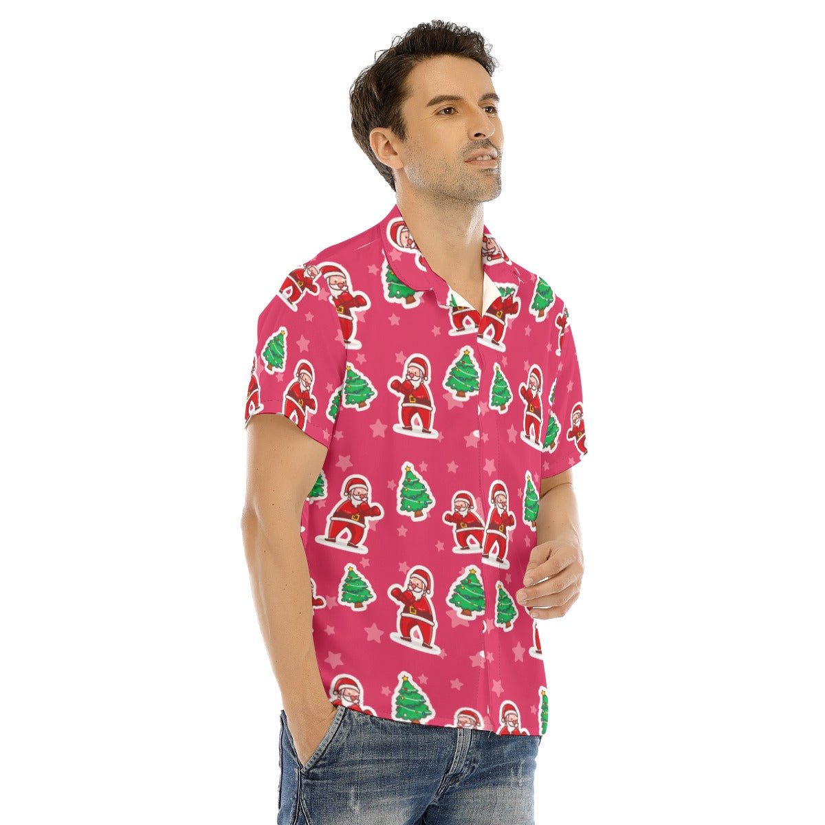 Men's Collar Short Sleeve Christmas Shirt - Red Santa Boxing - Festive Style