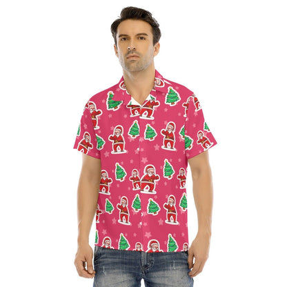 Men's Collar Short Sleeve Christmas Shirt - Red Santa Boxing - Festive Style