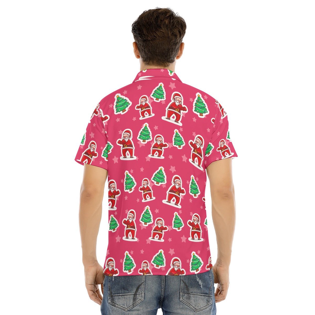 Men's Collar Short Sleeve Christmas Shirt - Red Santa Boxing - Festive Style