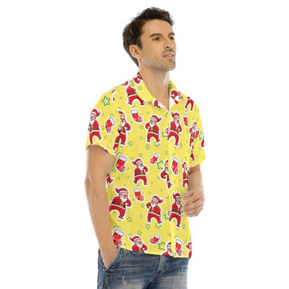 Men's Collar Short Sleeve Christmas Shirt - Santa and Stars - Festive Style