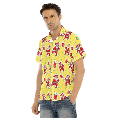 Men's Collar Short Sleeve Christmas Shirt - Santa and Stars - Festive Style