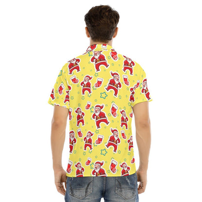 Men's Collar Short Sleeve Christmas Shirt - Santa and Stars - Festive Style