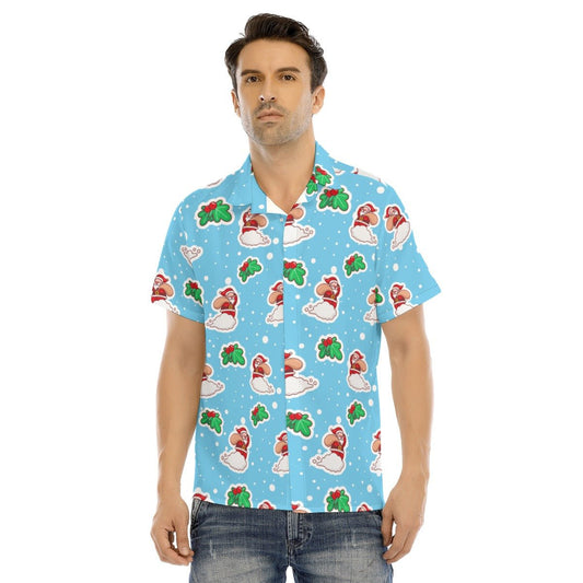 Men's Collar Short Sleeve Christmas Shirt - Santa Cloud - Festive Style