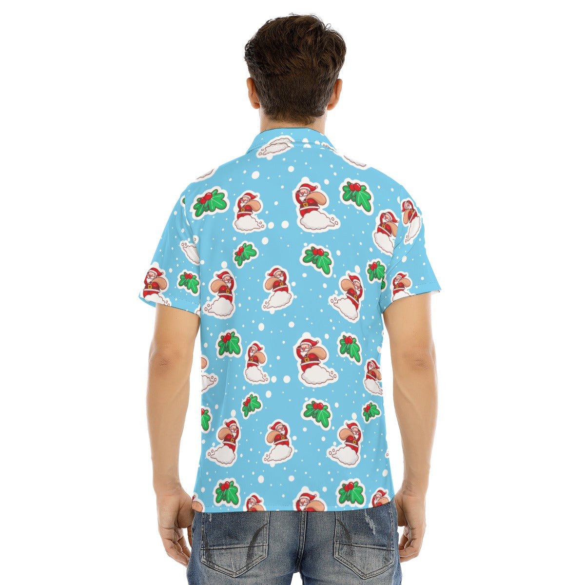Men's Collar Short Sleeve Christmas Shirt - Santa Cloud - Festive Style