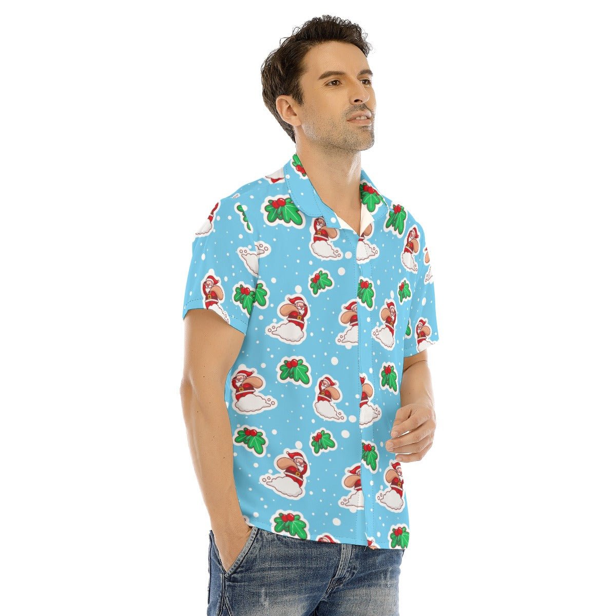 Men's Collar Short Sleeve Christmas Shirt - Santa Cloud - Festive Style