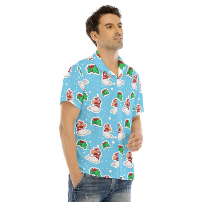 Men's Collar Short Sleeve Christmas Shirt - Santa Cloud - Festive Style