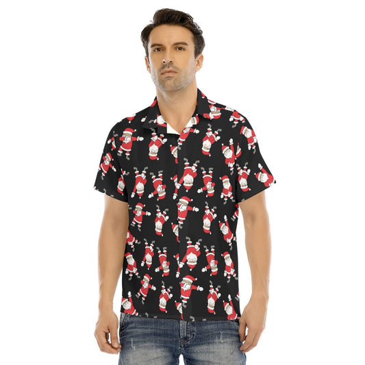 Men's Collar Short Sleeve Christmas Shirt - Santa Dabs - Festive Style