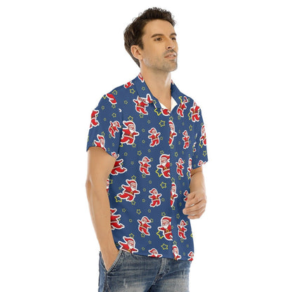 Men's Collar Short Sleeve Christmas Shirt - Santa Night Time - Festive Style