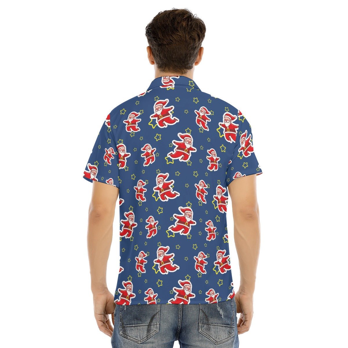 Men's Collar Short Sleeve Christmas Shirt - Santa Night Time - Festive Style