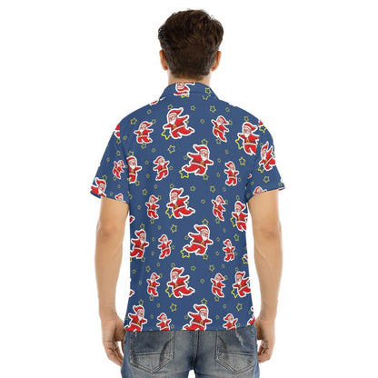 Men's Collar Short Sleeve Christmas Shirt - Santa Night Time - Festive Style