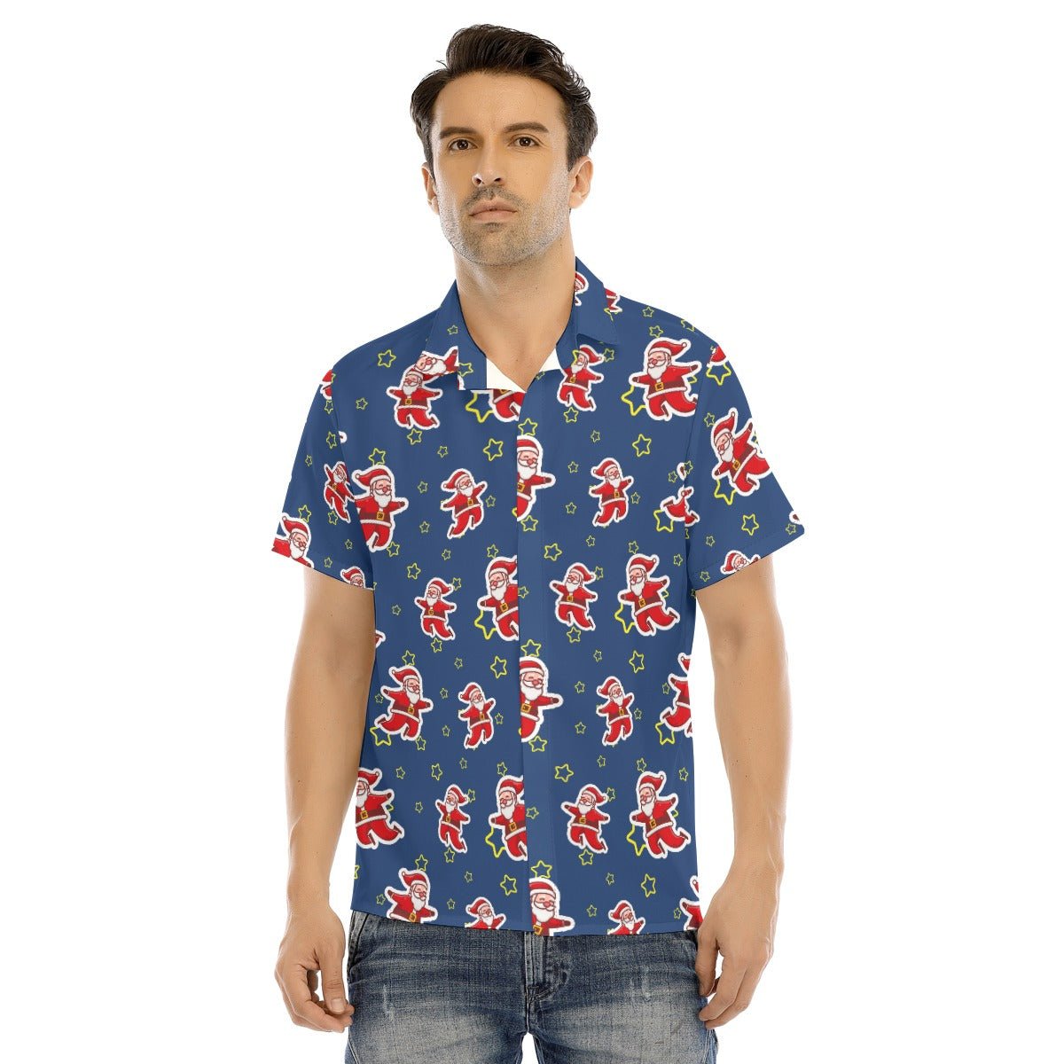 Men's Collar Short Sleeve Christmas Shirt - Santa Night Time - Festive Style