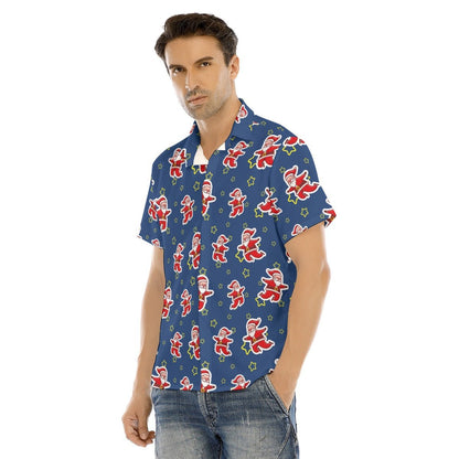 Men's Collar Short Sleeve Christmas Shirt - Santa Night Time - Festive Style