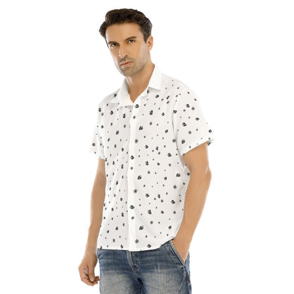 Men's Collar Short Sleeve Christmas Shirt - Snowflakes and Hats - Festive Style