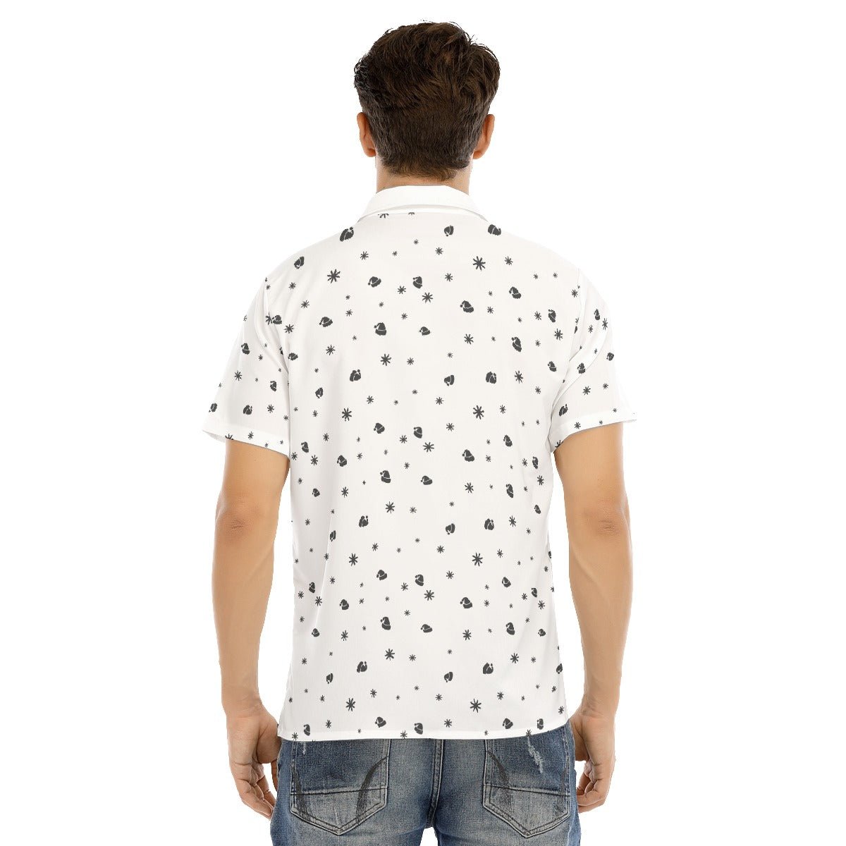 Men's Collar Short Sleeve Christmas Shirt - Snowflakes and Hats - Festive Style