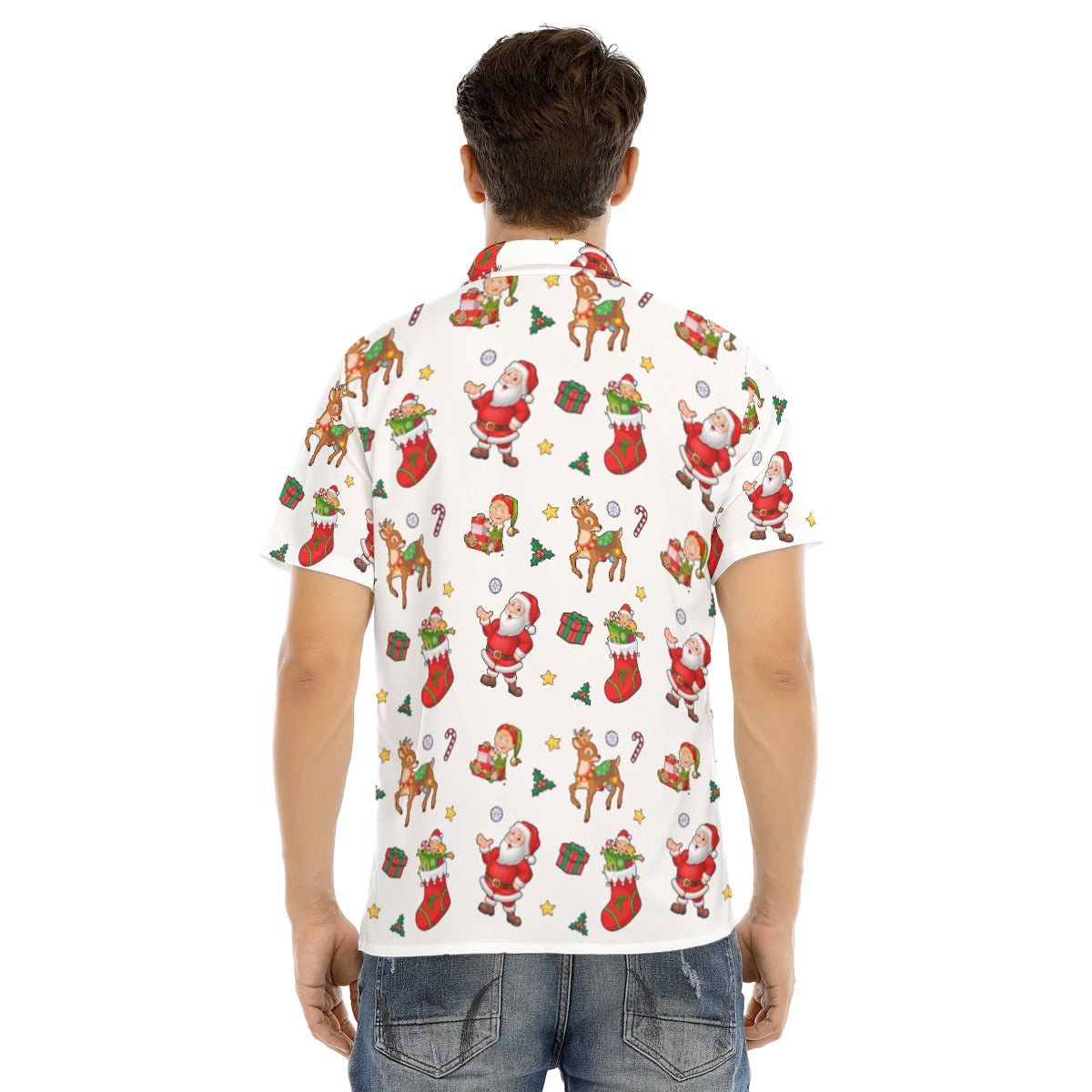 Men's Collar Short Sleeve Christmas Shirt - Traditional - Festive Style