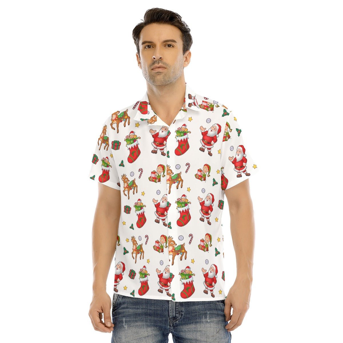 Men's Collar Short Sleeve Christmas Shirt - Traditional - Festive Style