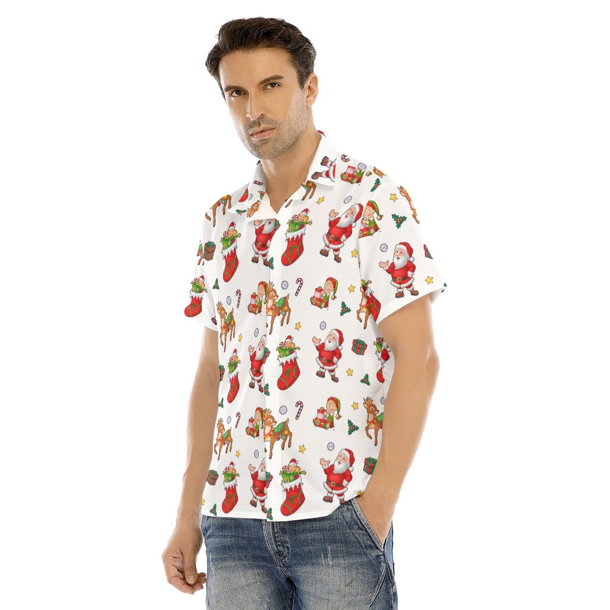 Men's Collar Short Sleeve Christmas Shirt - Traditional - Festive Style