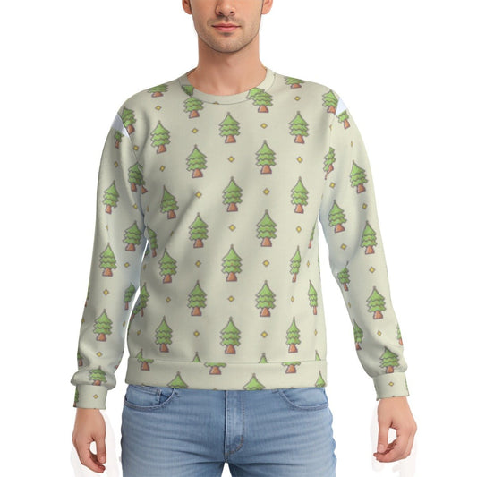 Men's Fleece Christmas Sweatshirt- 16-Bit Christmas Trees - Festive Style
