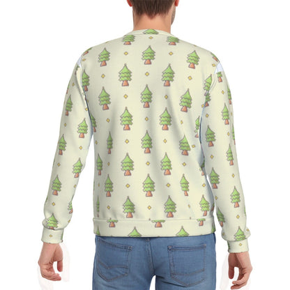 Men's Fleece Christmas Sweatshirt- 16-Bit Christmas Trees - Festive Style