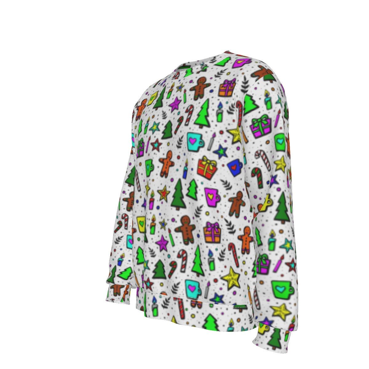 Men's Fleece Christmas Sweatshirt- Bright Doodle - Festive Style
