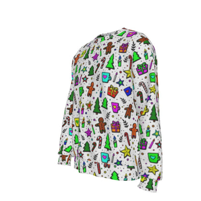 Men's Fleece Christmas Sweatshirt- Bright Doodle - Festive Style