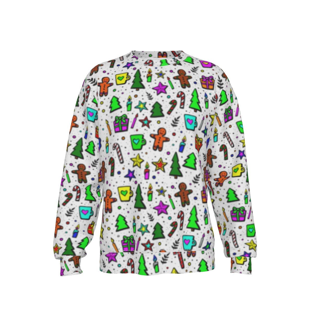 Men's Fleece Christmas Sweatshirt- Bright Doodle - Festive Style