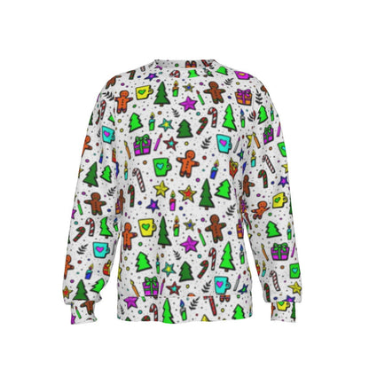 Men's Fleece Christmas Sweatshirt- Bright Doodle - Festive Style