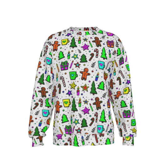 Men's Fleece Christmas Sweatshirt- Bright Doodle - Festive Style