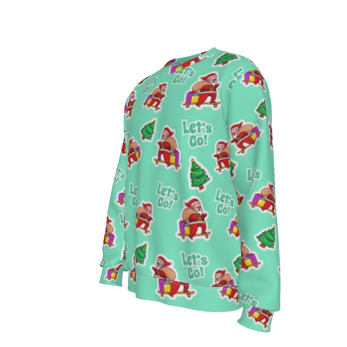 Men's Fleece Christmas Sweatshirt- Green "Let's Go" - Festive Style