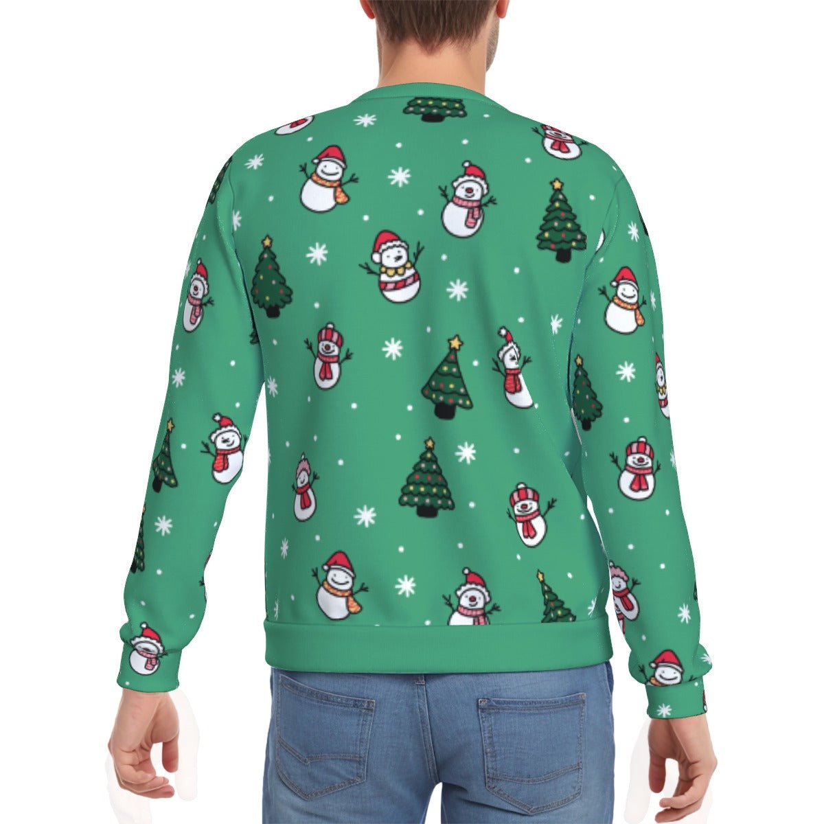 Men's Fleece Christmas Sweatshirt- Green Snowman - Festive Style