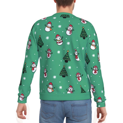 Men's Fleece Christmas Sweatshirt- Green Snowman - Festive Style