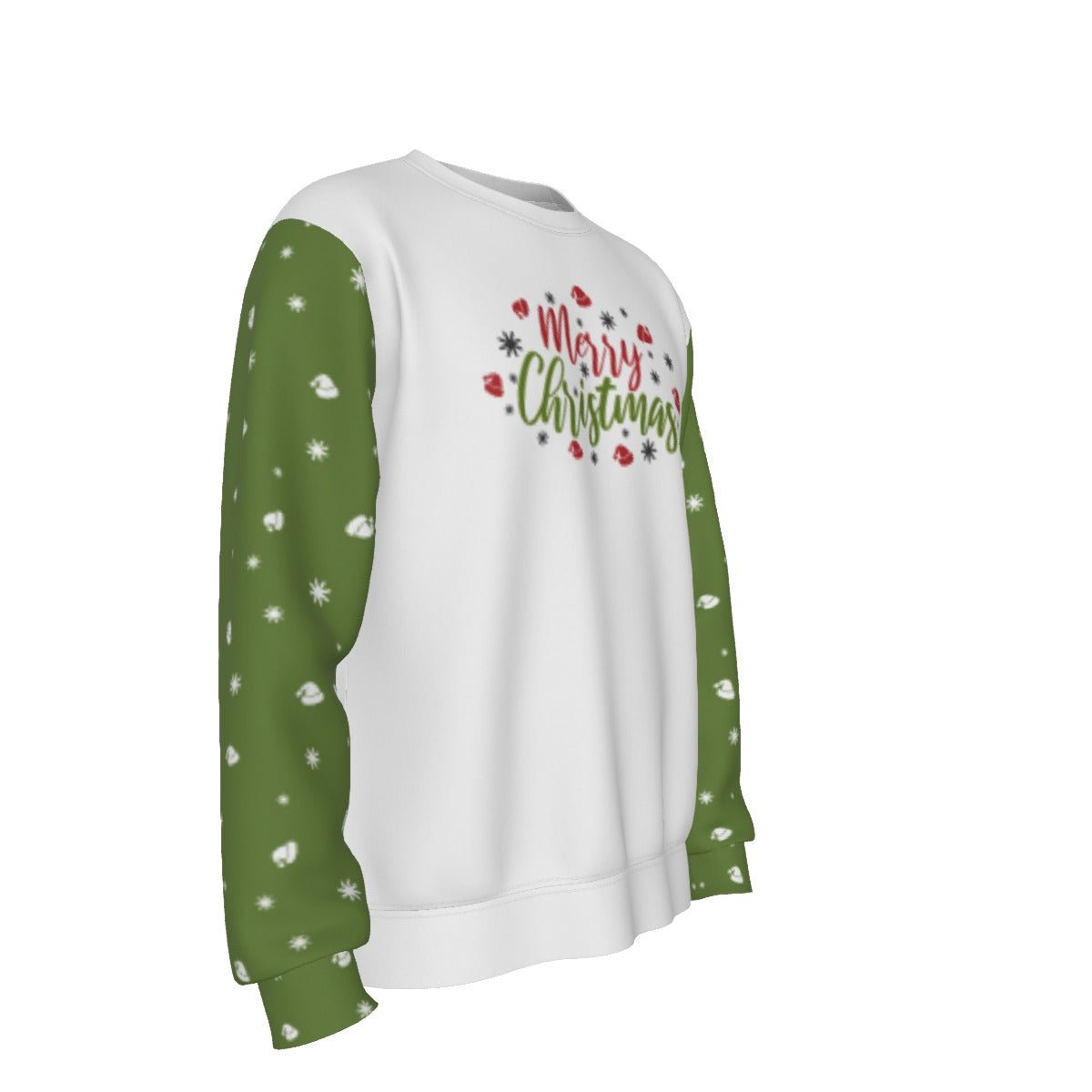 Men's Fleece Christmas Sweatshirt- Merry Christmas - Green Sleeves - Festive Style