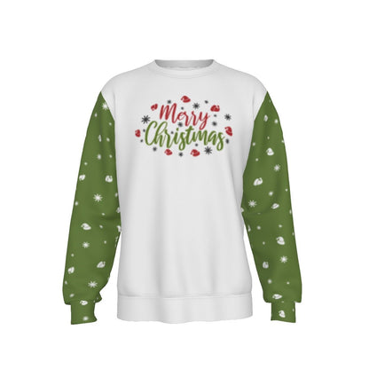 Men's Fleece Christmas Sweatshirt- Merry Christmas - Green Sleeves - Festive Style