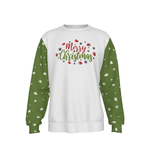 Men's Fleece Christmas Sweatshirt- Merry Christmas - Green Sleeves - Festive Style