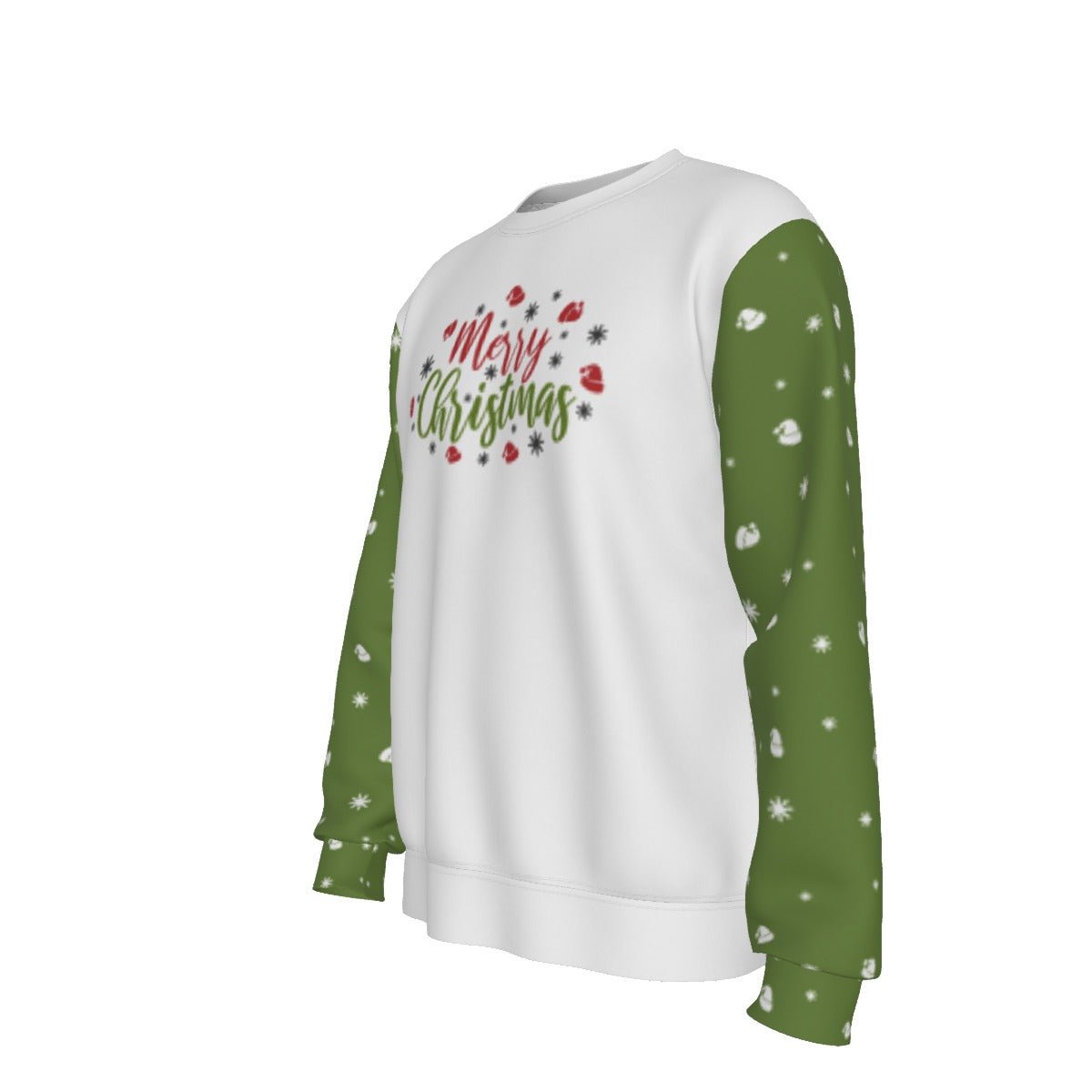 Men's Fleece Christmas Sweatshirt- Merry Christmas - Green Sleeves - Festive Style