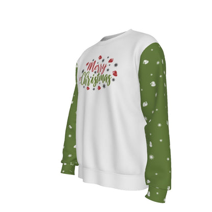 Men's Fleece Christmas Sweatshirt- Merry Christmas - Green Sleeves - Festive Style