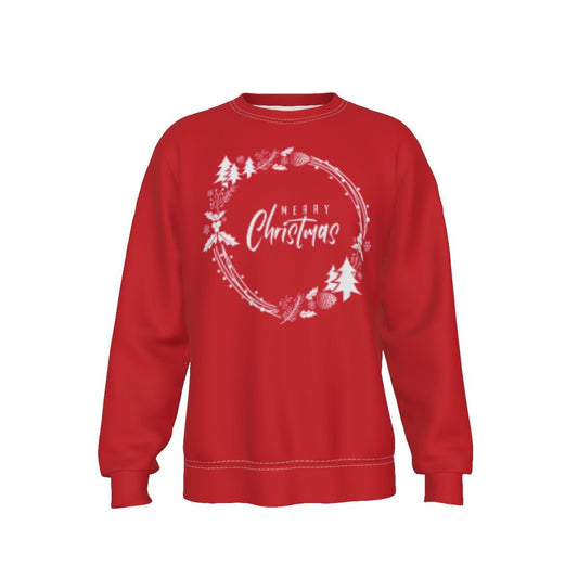 Men's Fleece Christmas Sweatshirt - Simple Wreath - White - Festive Style
