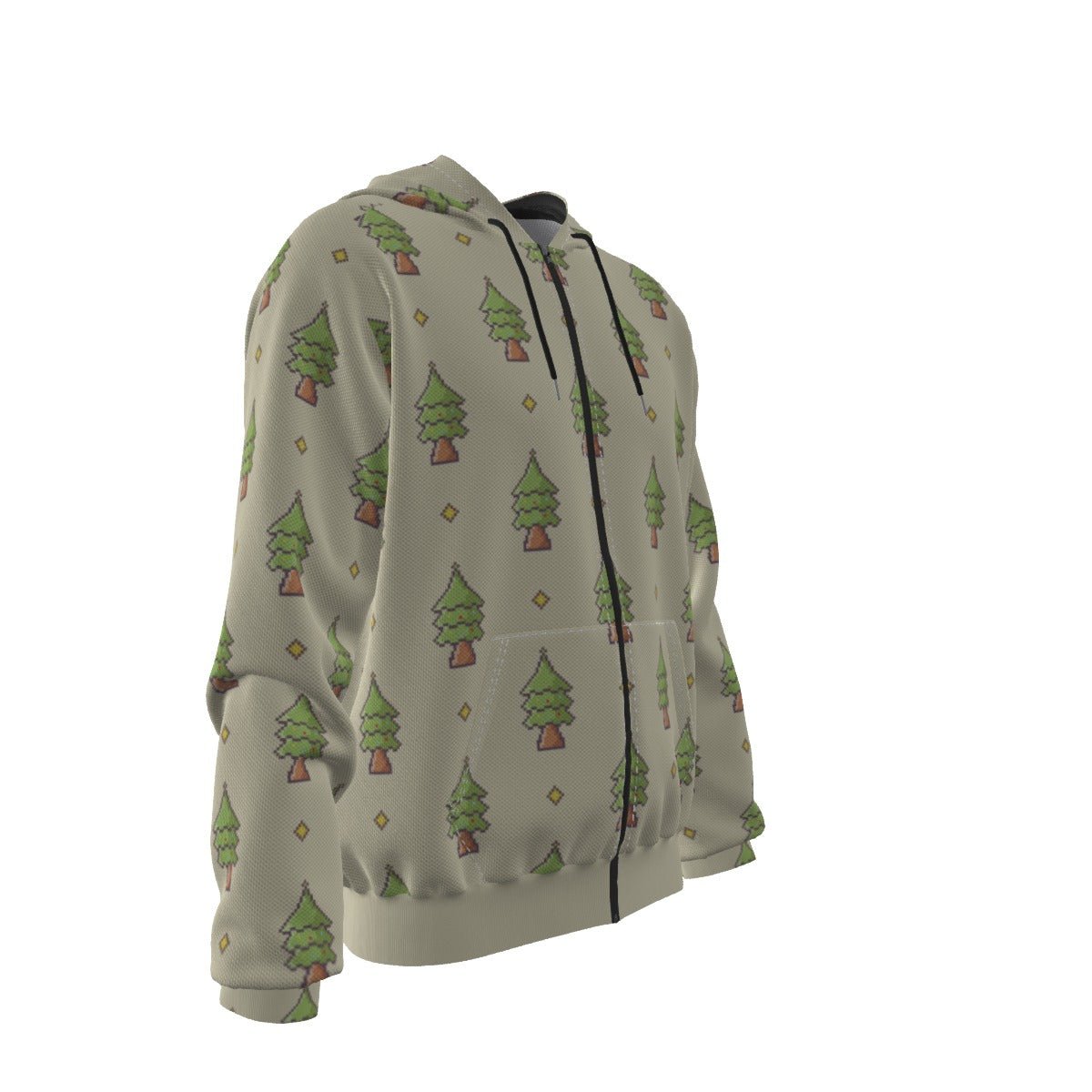 Men's Fleece Zip Christmas Hoodie - 16-Bit Christmas Trees - Festive Style