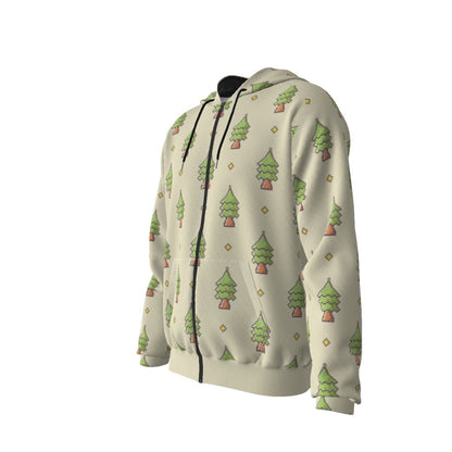 Men's Fleece Zip Christmas Hoodie - 16-Bit Christmas Trees - Festive Style