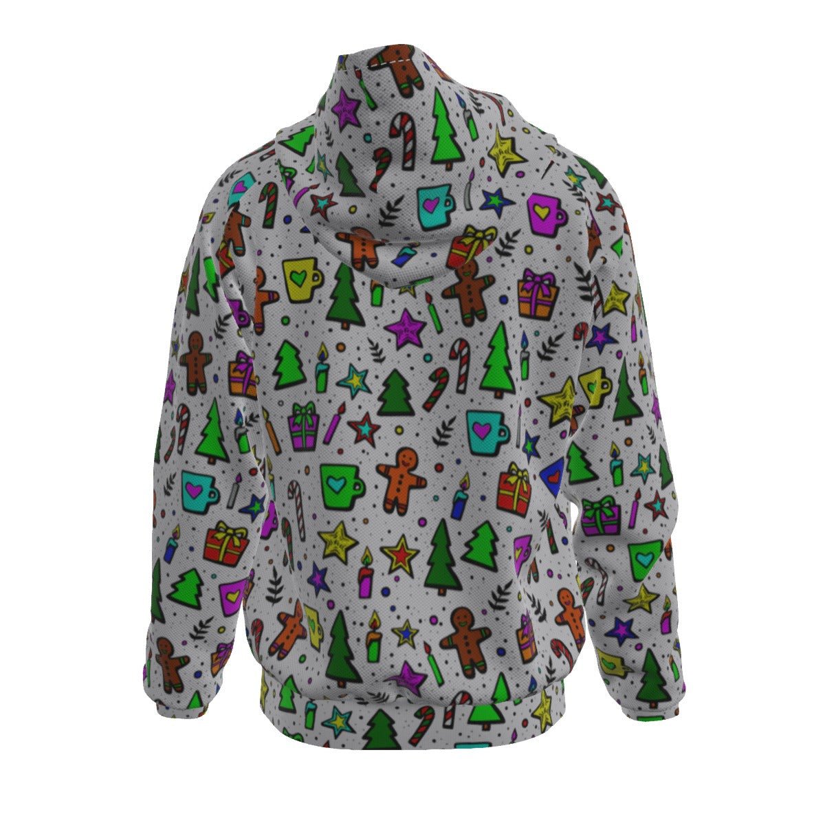 Men's Fleece Zip Christmas Hoodie - Bright Doodle - Festive Style