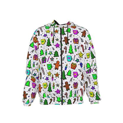 Men's Fleece Zip Christmas Hoodie - Bright Doodle - Festive Style