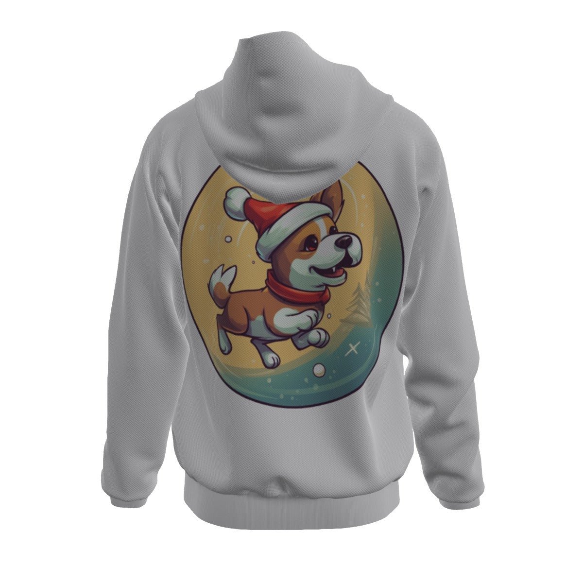 Men's Fleece Zip Christmas Hoodie - Front and Back - Dog and Moon - Festive Style