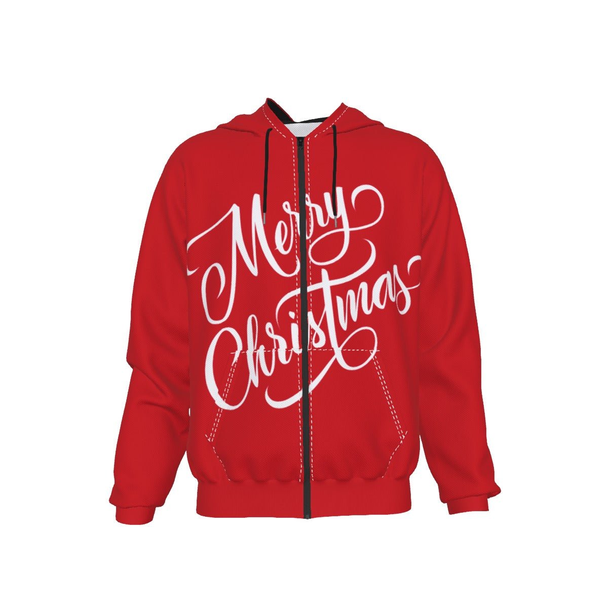 Men's Fleece Zip Christmas Hoodie - Merry Christmas - Red - Festive Style