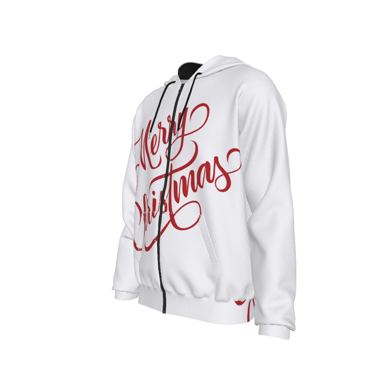 Men's Fleece Zip Christmas Hoodie - Merry Christmas - White - Festive Style