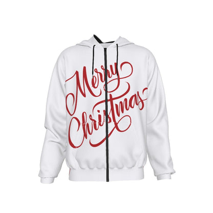 Men's Fleece Zip Christmas Hoodie - Merry Christmas - White - Festive Style